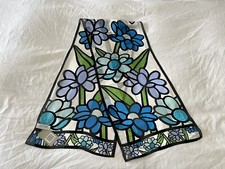 Oscar de la Renta | Art to Wear Silk Scarf | Blue Black Graphic Floral | NWT