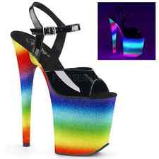 Pleaser Flamingo 809 Black / Rainbow Glitter Pole Dancing Shoes 8" High Heels