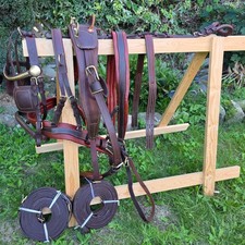 Premium Brown Leather Maltese Oily Gig Handmade Driving Harness Brass Fittings