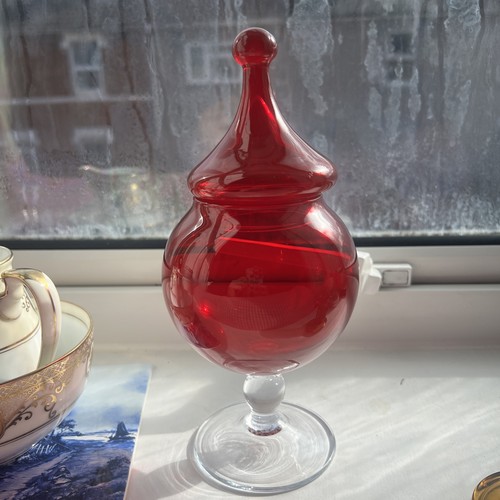 Vintage ruby red glass - red, lidded