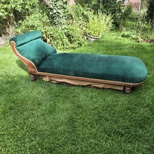 Antique Mahogany Emerald Green Velvet chaise lounge Window Seat 