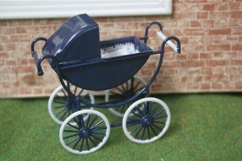 Navy white pram dolls - white, pram,