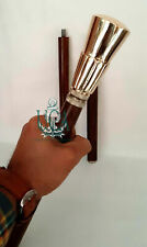 Wooden Walking Stick Brass Handle Brown cane Victorian antique Style Army Office
