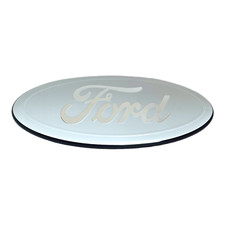 Logo 7" Emblem: White with Chrome Oval Badge for Ford Grille or Tailgate