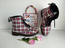 Dr Martens tartan vintage england red canvas boots 1460 8 hole UK6 EU39 US8