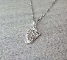 Sterling Silver Irish Harp Celtic Pendant Necklace St Patrick's Day Gift