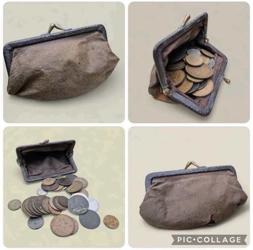 Vintage leather clasp coin - clasp,