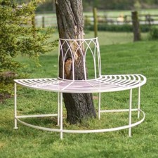 Deluxe Traditional Steel Garden Half-Tree Seat Bench in Cream