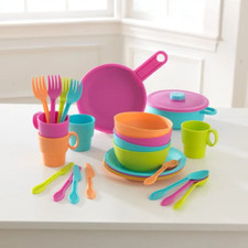 Kidkraft Bright 27-Piece Toy Play Cookware Set | Play Kitchen Plate Set