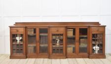 Antique Large Walnut Breakfront Low Bookcase | Glazed Library Cabinet | Vintage