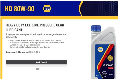 5ltr 80w gear oil for - hd, 80w-90