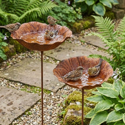 Iron art metal bird bath - metal,