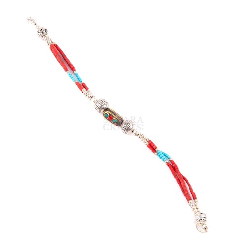 Tibetan bracelet red - red, coral