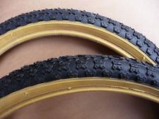 TYRES Pair Retro Old School Comp 3 III Tread BMX Bicycle Amber Wall Burner Bike 
