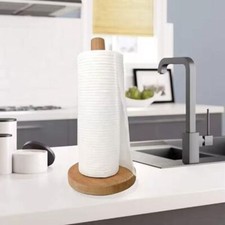 Kitchen Wooden Roll Paper Towel Holder Tissue Vertical Stand Paper Storage Rackღ