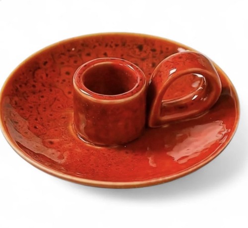 Red ceramic candle - red, holder