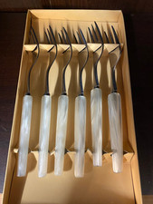 SET OF 6 LAGUIOLE DESSERT OR FISH FORKS IMITATION MOTHER OF PEARL AND STAINLESS