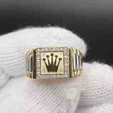 1Ct Round Lab Created Diamond Custom Rolex Crown Ring 14k Yellow Gold Plated
