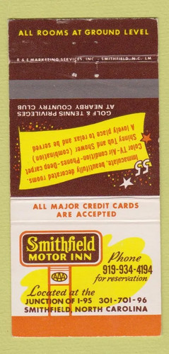 Matchbook cover smithfield - matchbook,