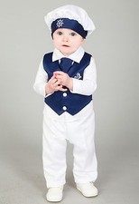  Baby Boys Christening Outfit / Christening Suit 4pc Sailor Suit Navy