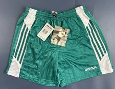 NEW VINTAGE ADIDAS 1990'S NYLON FOOTBALL SHORTS RUNNING GREEN SIZE L