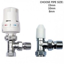 Thermostatic Radiator Valve Set 15mm/10mm/8mm x 1/2" TRV + Lockshield Valve Set