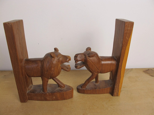 Vintage wooden lion - , book