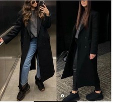 Zara ZW Collection Long Wool Blend Coat Black Size S Ref:7522/255