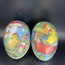 Vintage Easter Paper Mache Eggs x 2 Germany Chicks/Bunny Design