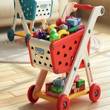 Kids Shopping Cart Toy Baby Trolley Playhouse Kitchen Supermarket Music Fruit