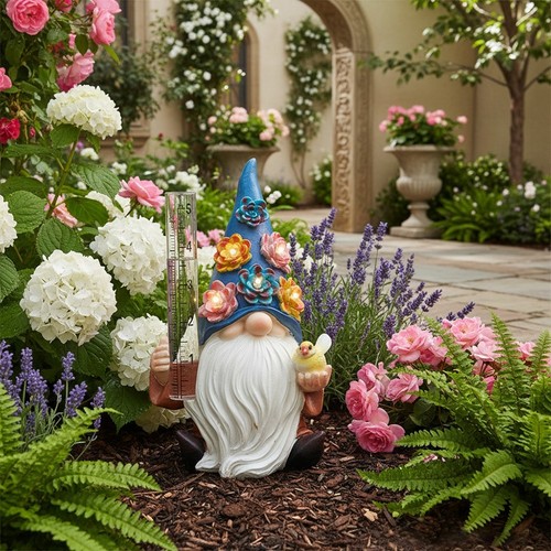 Gnome rain gauge statue solar - gnome,
