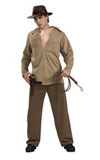 LICENSED ADULT MENS DELUXE MUSCLE INDIANA JONES FANCY DRESS HALLOWEEN COSTUME