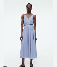 COS  Blue Striped A-line midi