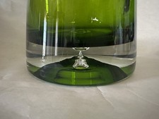 Krosno Poland Art Glass Tapered GREEN Vase With Clear Bottom and Bubble 7 in