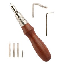 Adjustable Leather Edge Groover Tool with Wood Handle for DIY Craft Skiving