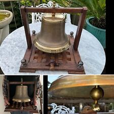 ? 10.5” ANTIQUE C1890 BRONZE BELL MESS COLLEGE SHIPS SERVANTS MOUNTED OAK 12Kg
