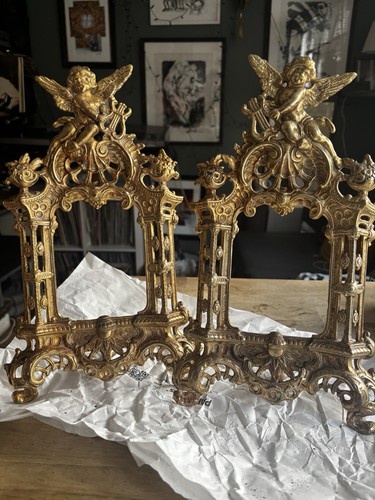Pair antique brass easel back - easel,