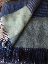 Wool Blanket Throw Blue Green