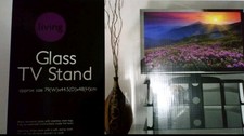 Living 3-Shelf Glass TV Stand In Black and Hrome New In Box