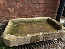 19th Century Gritstone Carved Stone Basin, Solid Stone, Water Proof