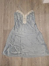 M&S Pure Silk Nightie, blue Nighty Nightdress Uk 16 Cream Lace & button detail 