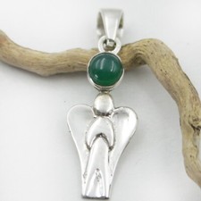 Angel Pendant Silver 925 Small Guardian Angel Amulet Jade Green Chalcedony