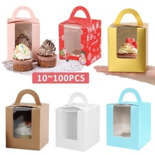 10-100X Christmas Cupcake Boxes Single Cup Cake Box&Window Removable Inner Tray
