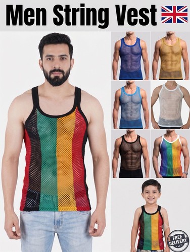 Mens fishnet string vest - string,
