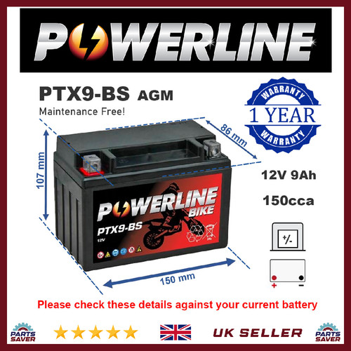Replaces ytx9 motorcycle - ytx9-bs,