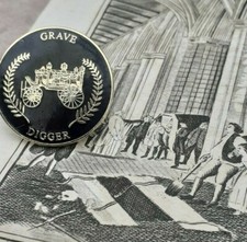 Grave Digger / horse drawn hearse gold plated enamel pin / badge funeral burial 