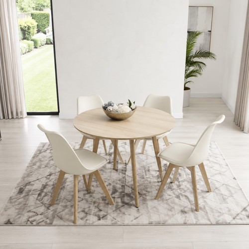 Round oak effect dining table - round,