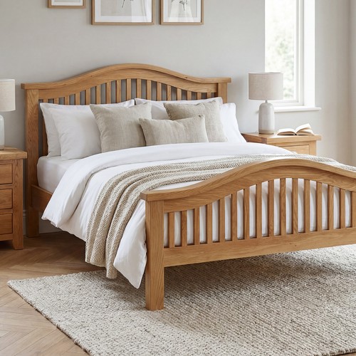 Solid oak bed - bed, rail
