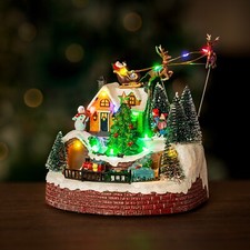 Christmas LED Village Scene Ornament Light Up Home Decor Train Animated Xmas