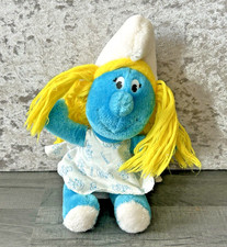 Vintage 1981 Peyo The Smurfs Smurfette Soft Plush Toy GanzBros Blue Dress Hair